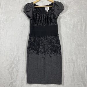SUZE CHIN DRESS FOR MAGGY BOUTIQUE BLACK/GRAY S/S FLORAL KNEE LENGTH PARTY 10 M